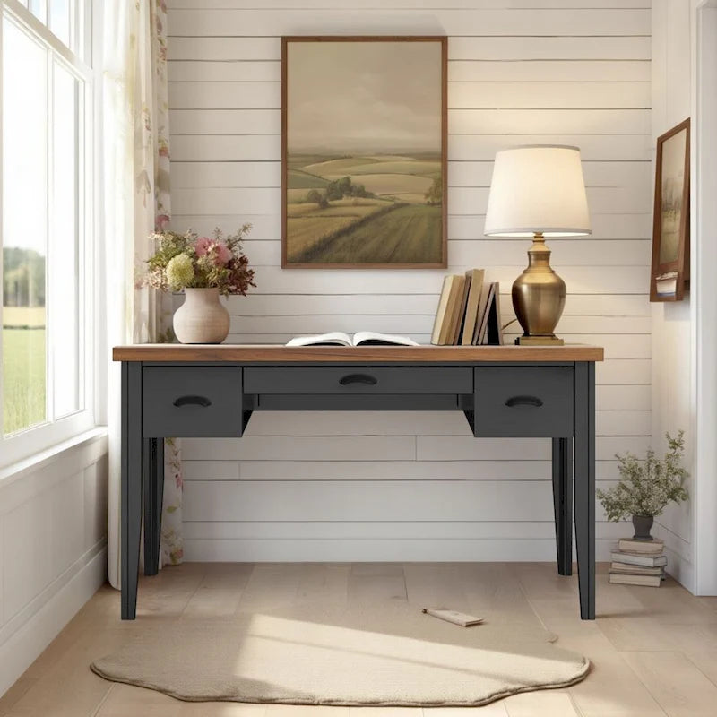 Modern Farmhouse 53 inch Writing Desk, No Assembly Required, Two-Tone Finish