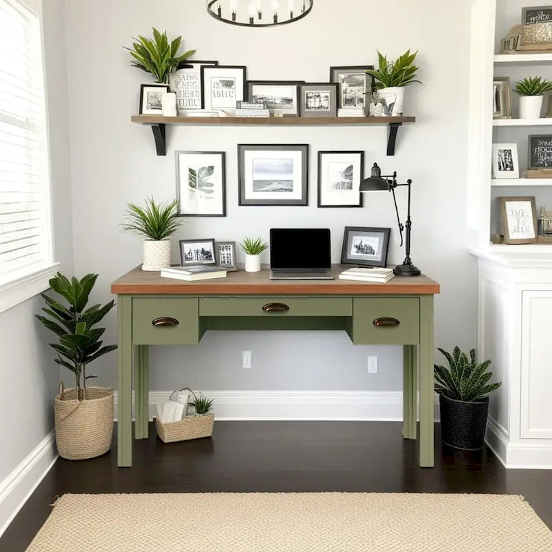 Modern Farmhouse 53 inch Writing Desk, No Assembly Required, Two-Tone Finish