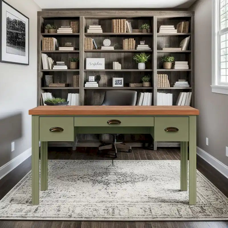Modern Farmhouse 53 inch Writing Desk, No Assembly Required, Two-Tone Finish