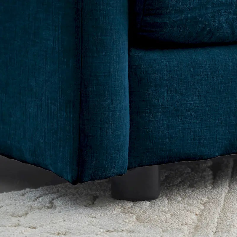 Chenille L-Shaped Sectional, 2 Seater Loveseat with Ottoman Blue