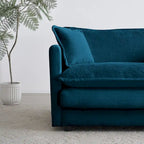 Chenille L-Shaped Sectional, 2 Seater Loveseat with Ottoman Blue