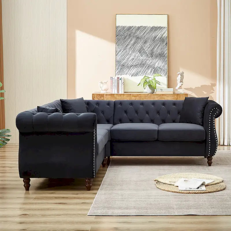 83.5-Inch Oversized Corner Sofa, L-Shaped Sectional Couch, 5-Seater Corner Sofas with 3 Pillows for Living Room, Bedroom, Apar