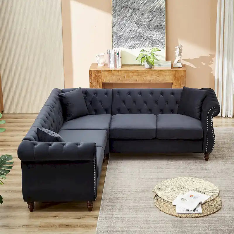 83.5-Inch Oversized Corner Sofa, L-Shaped Sectional Couch, 5-Seater Corner Sofas with 3 Pillows for Living Room, Bedroom, Apar