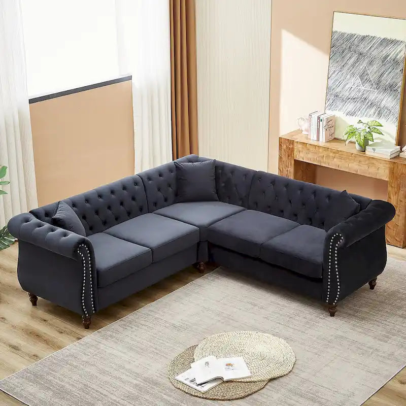 83.5-Inch Oversized Corner Sofa, L-Shaped Sectional Couch, 5-Seater Corner Sofas with 3 Pillows for Living Room, Bedroom, Apar