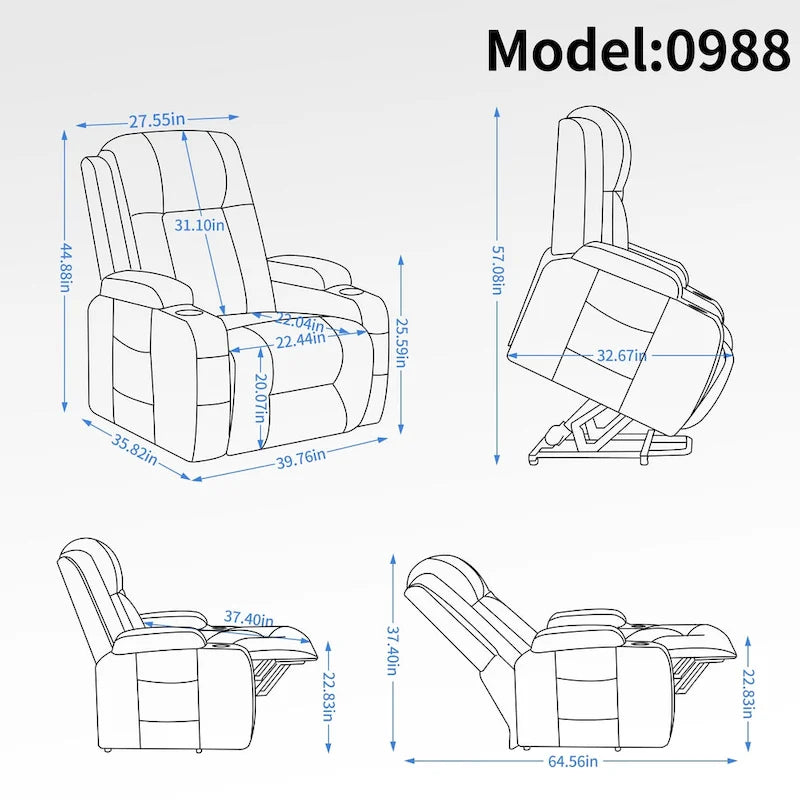 Infinite Position Okin Motor Up to 350 LBS Power Lift Recliner Chair for Elderly, Heavy Duty Motion Mechanism with 8-Point Vibra