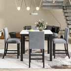 5-piece Counter Height Dining Table Set with One Faux Marble Top Dining Table and Four Velvet-Upholstered Chairs,Grey