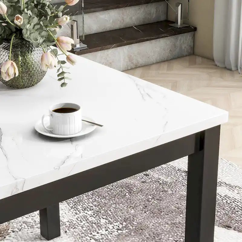5-piece Counter Height Dining Table Set with One Faux Marble Top Dining Table and Four Velvet-Upholstered Chairs,Grey