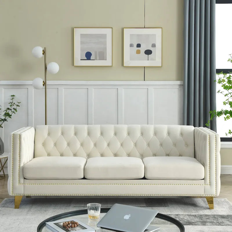 {Contact us for 3D modeling} Velvet Sofa for Living Room,Buttons Tufted Square Arm Couch, Modern Couch Upholstered Button and Me