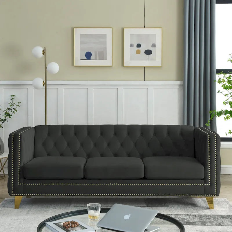 {Contact us for 3D modeling} Velvet Sofa for Living Room,Buttons Tufted Square Arm Couch, Modern Couch Upholstered Button and Me