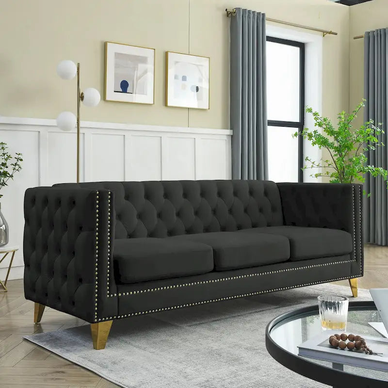 {Contact us for 3D modeling} Velvet Sofa for Living Room,Buttons Tufted Square Arm Couch, Modern Couch Upholstered Button and Me