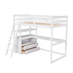 White Twin Loft Bed with Desk, Shelves and Drawers