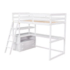 White Twin Loft Bed with Desk, Shelves and Drawers