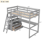 White Twin Loft Bed with Desk, Shelves and Drawers