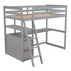 White Twin Loft Bed with Desk, Shelves and Drawers