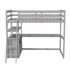 White Twin Loft Bed with Desk, Shelves and Drawers