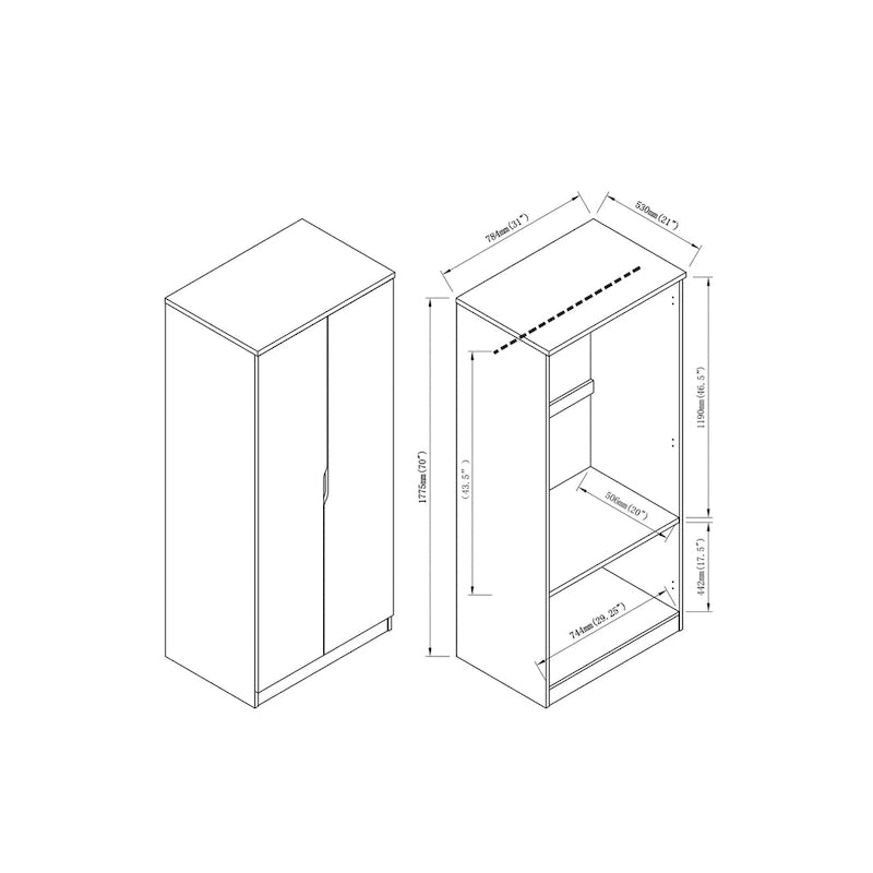 Vidal Modern Wardrobe Armoire with 2-door