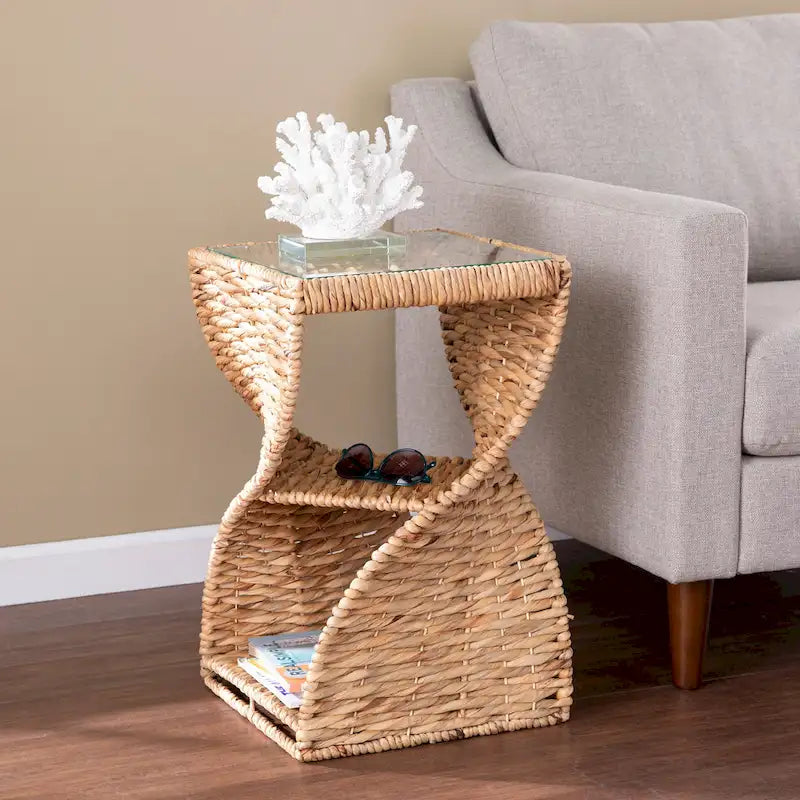 SEI Furniture Nivvan Coastal Natural Woven Fiber Side Table