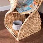 Natural Water Hyacinth Side Table - Twisted Base - Glass Top - 2 Shelves