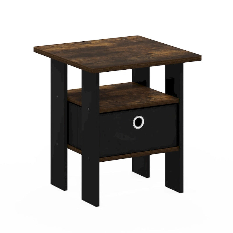 Furinno Andrey End Table Nightstand with Bin Drawer, Sonoma Oak/Ivory