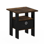 Furinno Andrey End Table Nightstand with Bin Drawer, Sonoma Oak/Ivory