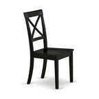 East West Furniture Boston Dining Room Chairs - Cross Back Solid Wood Seat Chairs, Set of 2, Black - BOC-BLK-W