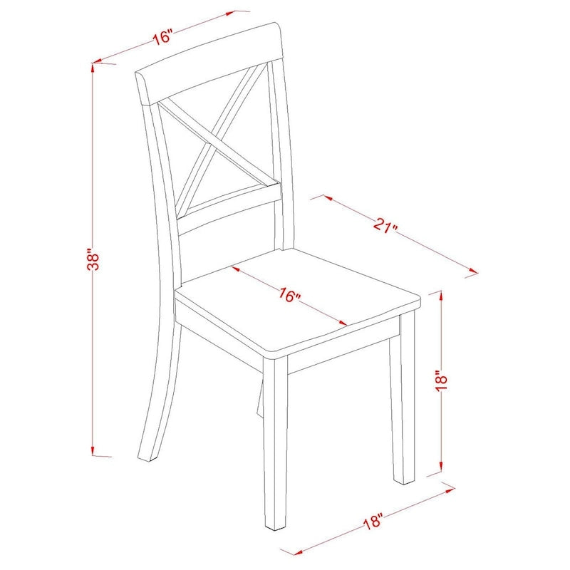 East West Furniture Boston Dining Room Chairs - Cross Back Solid Wood Seat Chairs, Set of 2, Black - BOC-BLK-W