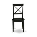 East West Furniture Boston Dining Room Chairs - Cross Back Solid Wood Seat Chairs, Set of 2, Black - BOC-BLK-W