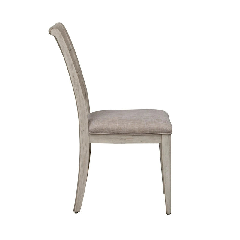 Farmhouse Reimagined Antique White Ladder Back Upholstered Side Chair (Set of 2)