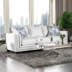 Tigg Contemporary White Chenille Nailhead Upholstered Sofa by 