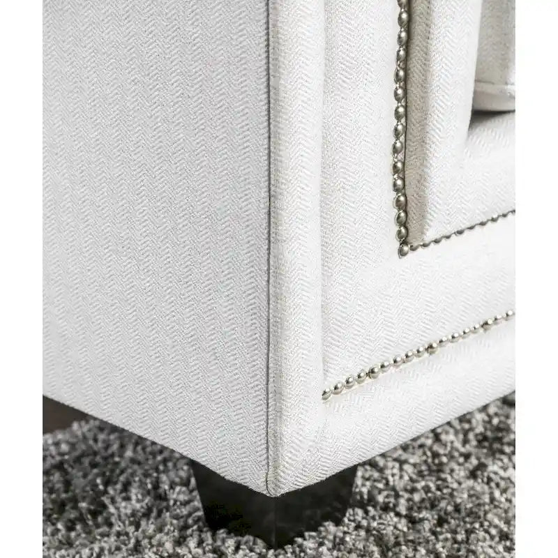 Tigg Contemporary White Chenille Nailhead Upholstered Sofa by