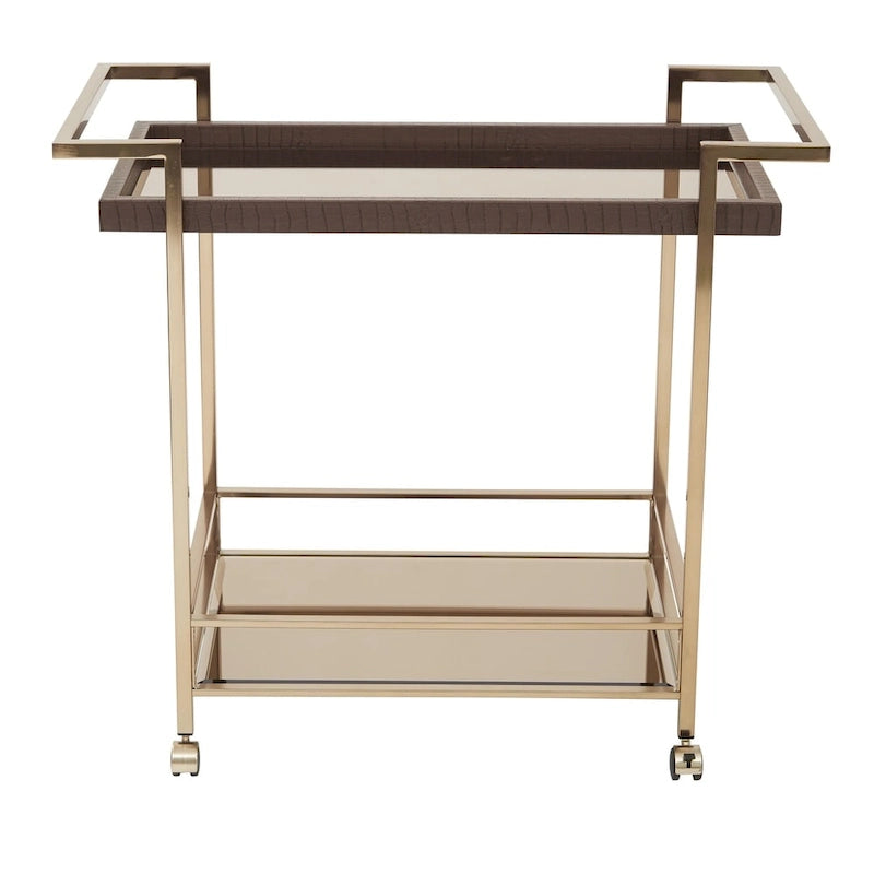 Isabella Champagne Metal Wine Cart With Glass Top