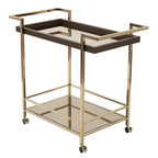 Isabella Champagne Metal Wine Cart With Glass Top