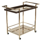 Isabella Champagne Metal Wine Cart With Glass Top