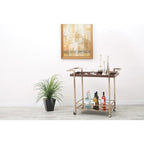 Isabella Champagne Metal Wine Cart With Glass Top