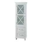 Grayson White Linen Tower with Two Drawers and Chrome Hardware
