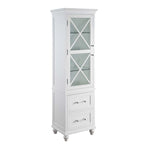Grayson White Linen Tower with Two Drawers and Chrome Hardware