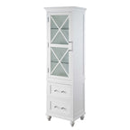 Grayson White Linen Tower with Two Drawers and Chrome Hardware
