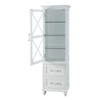 Grayson White Linen Tower with Two Drawers and Chrome Hardware