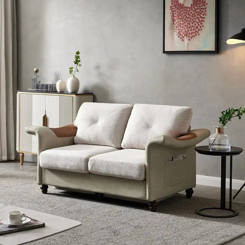 Linen Fabric Faux Leather Sofa with Two Removable Storage Boxes