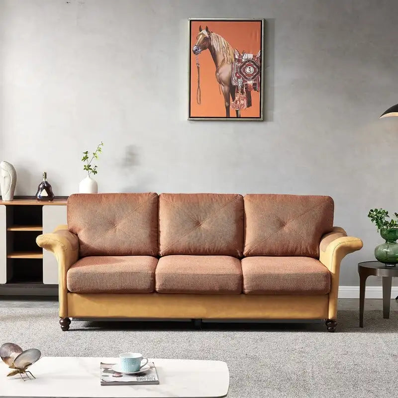 Linen Fabric Faux Leather Sofa with Two Removable Storage Boxes