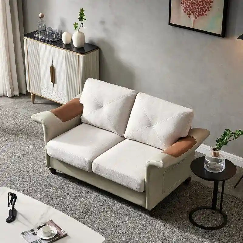 Linen Fabric Faux Leather Sofa with Two Removable Storage Boxes