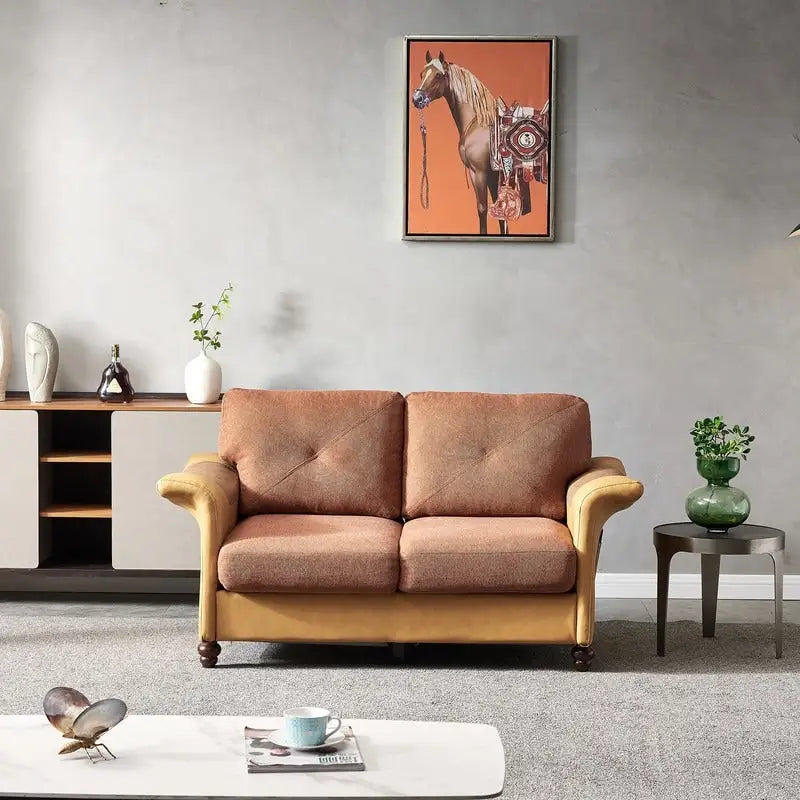 Linen Fabric Faux Leather Sofa with Two Removable Storage Boxes