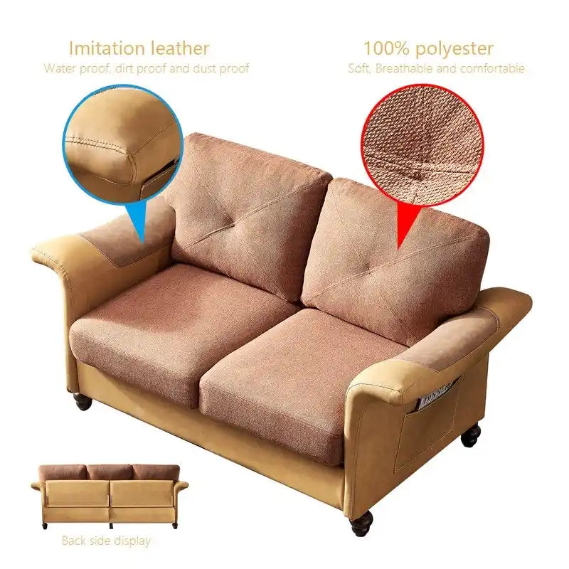Linen Fabric Faux Leather Sofa with Two Removable Storage Boxes