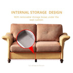 Linen Fabric Faux Leather Sofa with Two Removable Storage Boxes