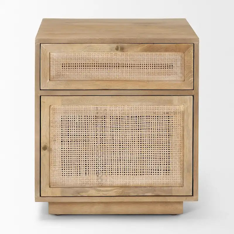Grier Light Brown Wood w/ Cane Accent Table