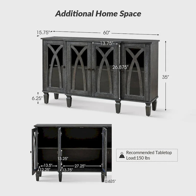 Katie 60 Farmhouse Style Sideboard with Glass Doors by HULALA HOME