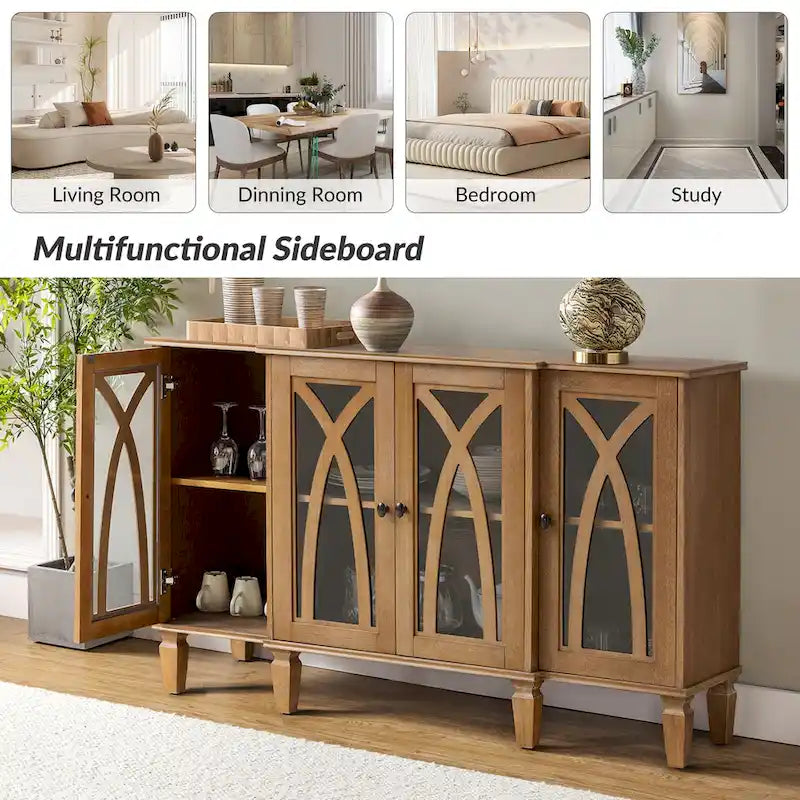 Katie 60 Farmhouse Style Sideboard with Glass Doors by HULALA HOME