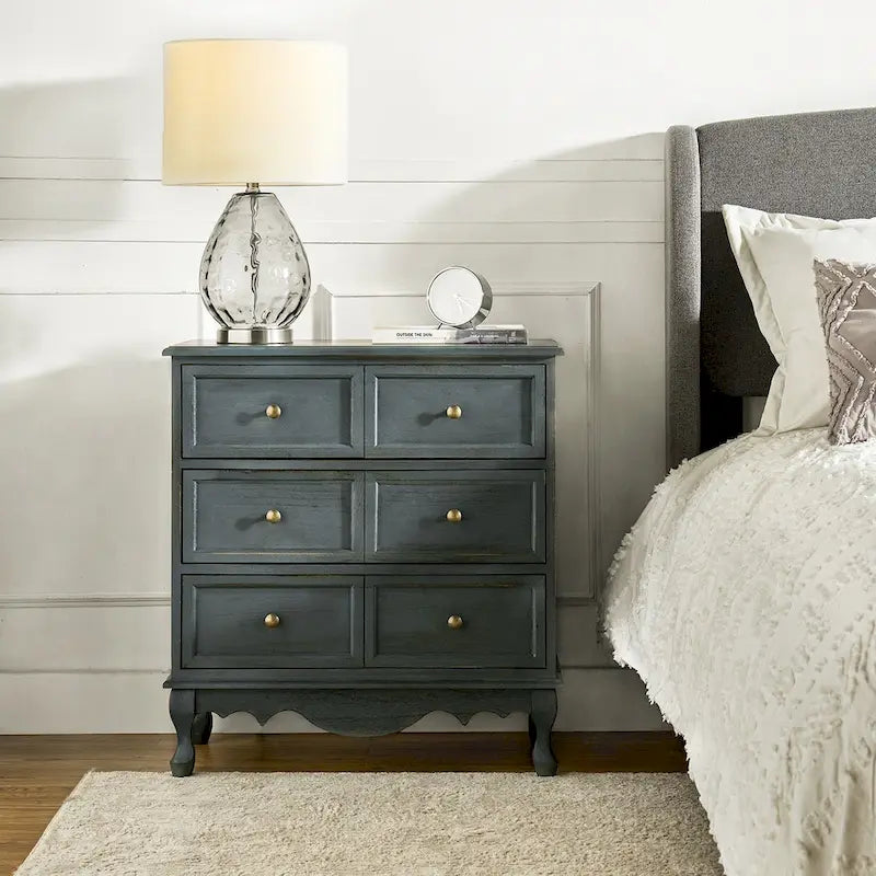 Pallantium Farmhouse 30Tall Distressed 3-Drawer Nightstand With Solid Wood Legs and Adjustable Feet by HULALA HOME