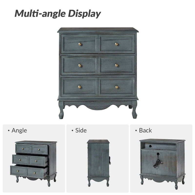 Pallantium Farmhouse 30Tall Distressed 3-Drawer Nightstand With Solid Wood Legs and Adjustable Feet by HULALA HOME