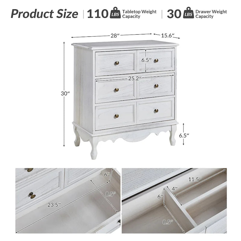 Pallantium Farmhouse 30Tall Distressed 3-Drawer Nightstand With Solid Wood Legs and Adjustable Feet by HULALA HOME